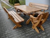Meble ogrodowe drewniane stół 2 ławki 2 fotele zestaw