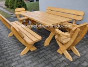 Komplet mebli ogrodowych drewnianych stół 2 ławki 2 fotele